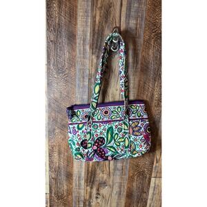 Vera Bradley Quilted Floral Butterfly Shoulder Bag Purple Straps Zip Top